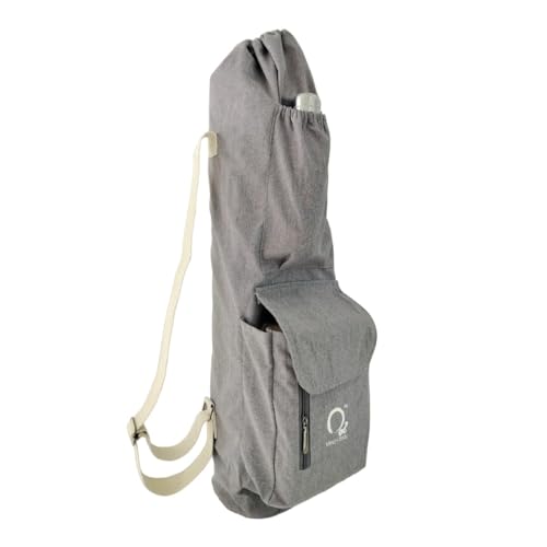 Image of O2 Yoga Mat Bag | Block Style Cotton Yoga Mat Carry Bag with Adjustable Double Straps | Yoga Block Pocket with Bottle Holder | Yoga Mat Cover Bag for Women & Men | Fits 2mm-10mm Mats - Light Grey