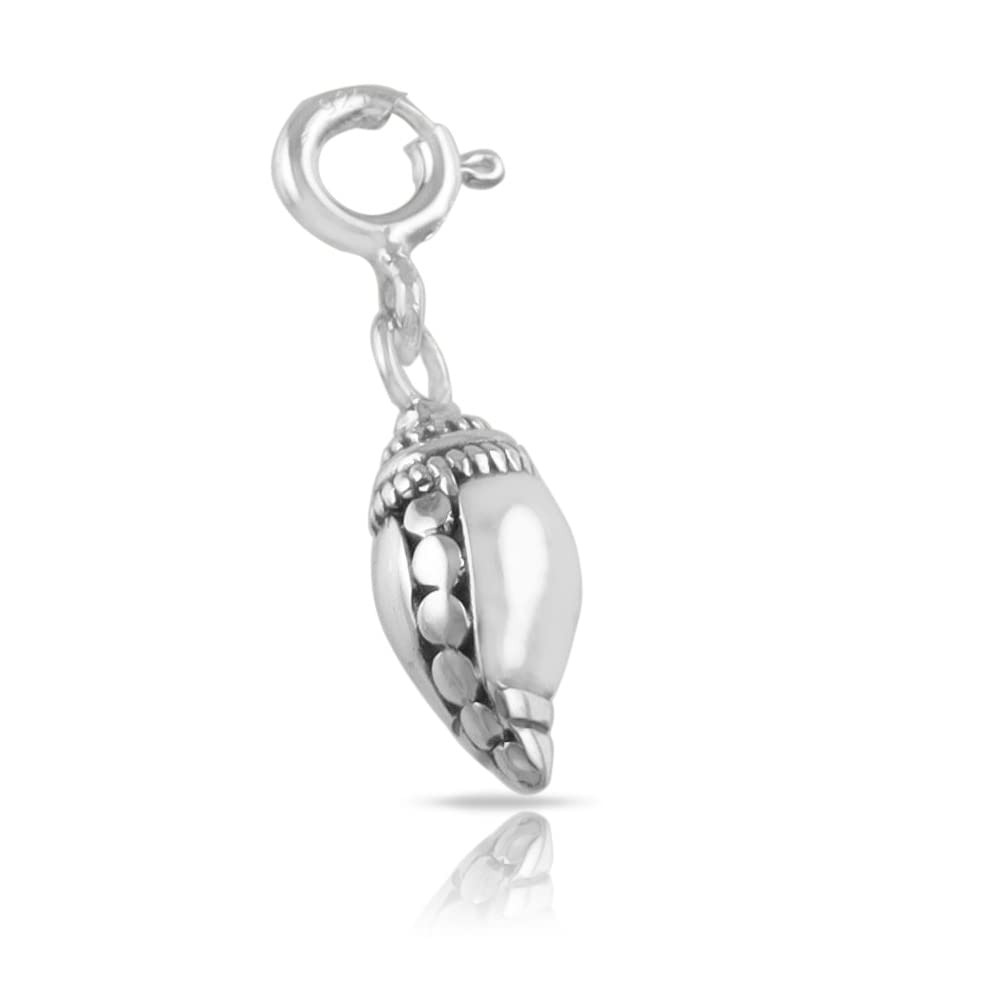 FOURSEVEN Sacred Shankh Silver Charm Pendant - Fits in Bracelets, Chains and Necklace - 925 Sterling Silver Jewellery for Men and Women (Best Gift for Him/Her)