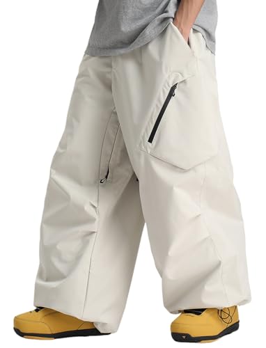 GSOU SNOW Womens Mens Snow Pants Baggy Snowboard Ski Pant Loose Waterproof Windproof Insulated Beige