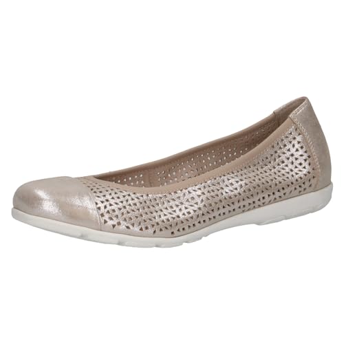 Caprice Ballerines Femme en Cuir à Motif perforé, Beige (Taupe Metallic), 39 EU
