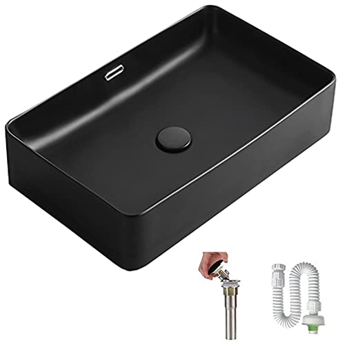 Tomiki 洗面ボール 洗面ボウル 方形 洗面器 洗面鉢 浴室洗面台 置き型 手洗い器 高温焼成 陶器製 複数サイズオプション 洋風 高級排水金具付き