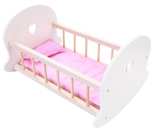 Berceau pour poupée en bois rose et blanc avec finitions Engelhart