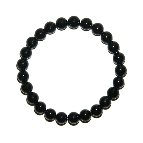 BANANE LAB Black Onyx Beaded Bracelet with Mystery Polished Crystal Pendant - 8mm Real Natural Gemstone Beads for Men Women - Strength Protection Healing Gift for Her him - Fits 6.75 Wrist