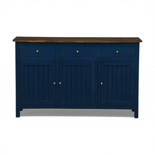 Image of Solid Wood Madrid 3 Drawer Sideboard | Sideboard Cabinet for Living Room | Finish- Premium Acrylic Midnight Blue and Tubaq