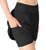 donhobo Womens Running Gym 2 in 1 Sports Shorts with Pockets,Breathable Quick Dry Fitness Shorts for Workout Training Yoga Jogging Pilates Black M