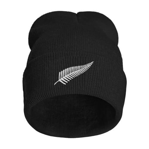 New Zealand Embroidery Beanie for Men & Women, Maori Fern Multi-Season Stretch Skull Knit Hats, Winter Warm Beanie