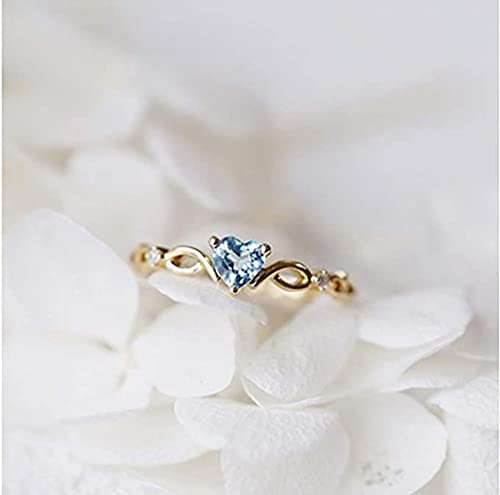 14k Gold Sea Blue Topaz Love Heart CZ Diamond Ring Women Anniversary Engagement Wedding Gemstone Ring