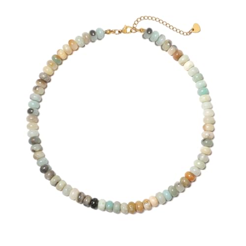 Beaded Necklace for Women,5x8mm Natural Amazonite Stone Beads,Boho Jewelry