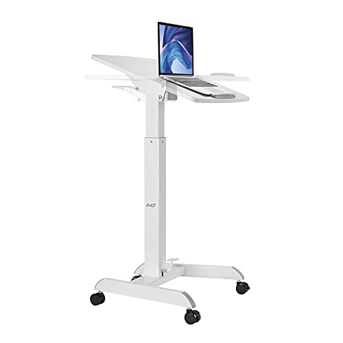 AVLT 47" Height Adjustable Mobile Workstation with Tilting Desk (3 ft 11 inches) - Foot Pedal Pneumatic Standing Desk Cart - Mobile Laptop Cart - Mobile White Cart with Brake Casters - Image 5