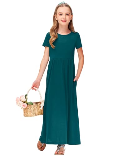Image of Deerose Girls Maxi Dress Short Sleeve Casual Long Dresses with Pockets 5-14 Years