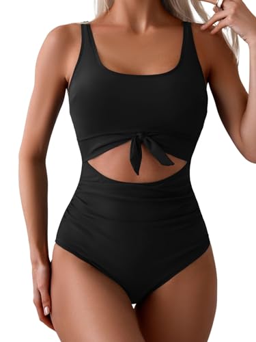 Eomenie Women's One Piece Swimsuit Tummy Control Slimming Bathing Suit Cutout Tie Knot Swimwear