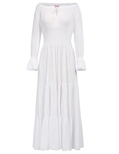 Belle Poque Womens Gypsy Tiered Renaissance Boho Peasant Maxi Dress White Size S