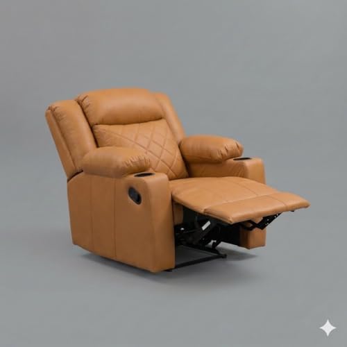 Image of Amazon Brand - Solimo Cosmo | Single Seater Sofa Recliner | Manual Recliner (Leatherette Tan) | 1 Year Warranty