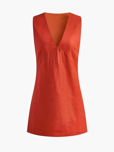 Image of hibshaby Womens Summer Cotton Linen V Neck Short Dress 2025 Sleeveless Mini Dress Casual Tank Dress Sundress with Pockets