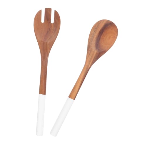 PRETYZOOM 2pcs Wooden Utensils For Salad: Wood Non-stick Mixing Food Serving Tableware - Salad Serving For Restaurant Household