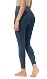 ODODOS Vintage 7/8 Length Seamless Leggings for Women 25' Ribbed High Waist Casual Workout Gym Yoga Pants,Stone Wash Navy, X-Large