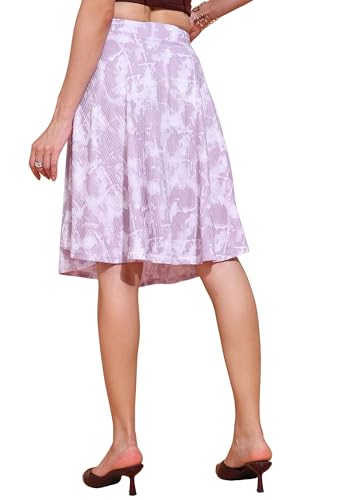 Image of FRAULEIN Women's Tie-Dye A-Line Self Design Printed Maxi /Midi Skirt | High Waist Flared | Soft Ribbed Texture | Casual Summer Knee Length Vacation Skirt