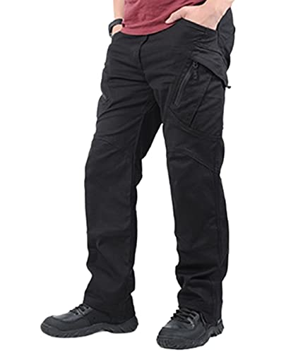 Pantalon cargo noir pour homme avec poches tactiques amples taille 3XL en coton