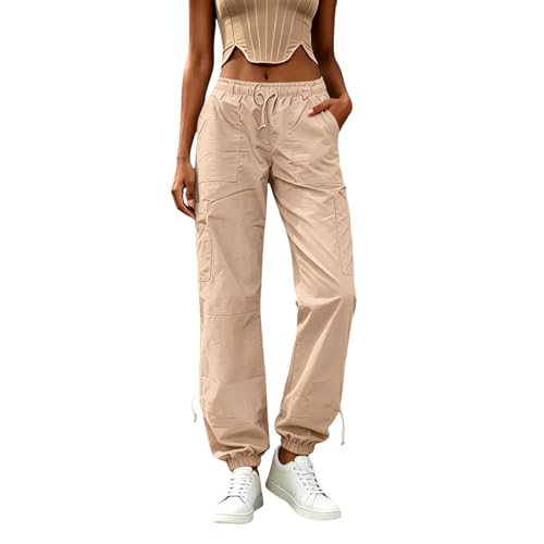 Pantalon cargo femme confortable à taille élastique noire