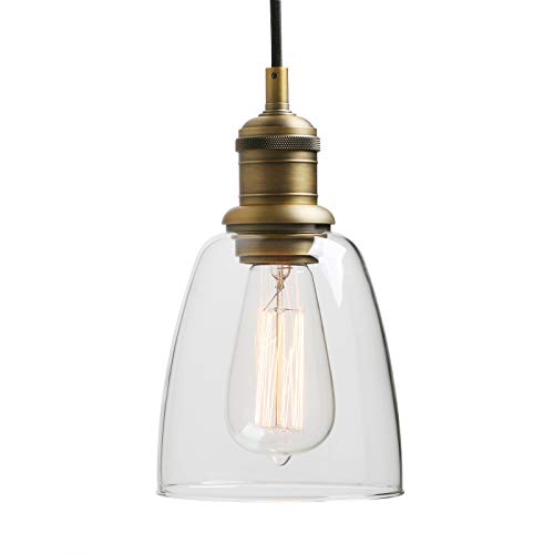 Yosoan Glocken Klar Glas Industrie Loft-Pendelleuchte Pendelleuchten Badezimmerleuchte, Badezimmerlampe, Innenleuchte, spritzwassergeschützt Deckenleuchte Hängelampe Hängeleuchten(antike Farbe)