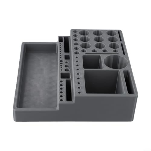 Plastic Fly Tying Tool Organizer Storage Rack Fishing Accessory Holder Multi-Compartment Design Gray 7.1x7.1x2.1inch