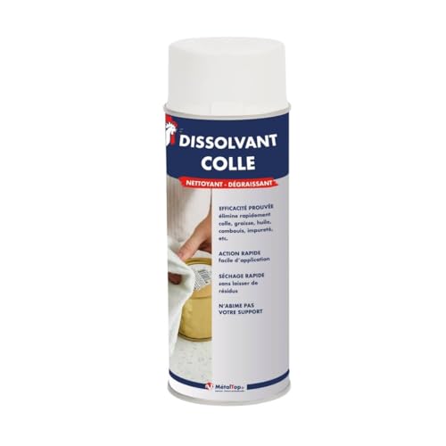Metaltop Dissolvant Colle - Bombe 400 ml Elimine et dissout colles, adhésifs et étiquettes. Adapté pour le verre, le métal, le plastique