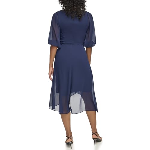 DKNY Women's Balloon Half Sleeve Faux Wrap Midi Dress3
