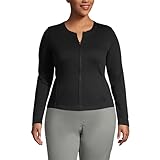 Lands' End Womens Cotton Polyester Zip Crew Cardigan Black Regular X-Small