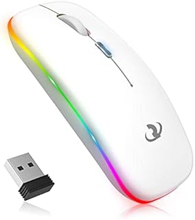 RIIKUNTEK Wireless Mouse Rechargable, Wireless Mouse for Laptop, LED Wireless Mouse, Slim Wireless Mouse w/ 1600 DPI, Silent Mouse w/ USB Receiver, 2.4G Wireless Mouse for Laptop PC Mac Office White