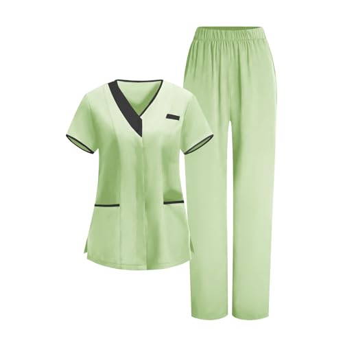 Image of 2026 Scrub for Cleaning Jobs Uniform, Multi Pockets Scrubs for Women Sets, V-Neck Top & Straight Leg Pants Scrubs Set