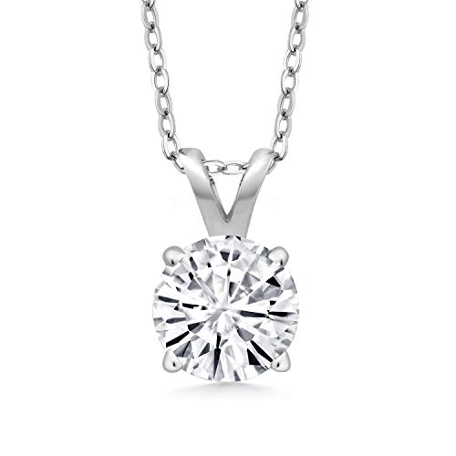 925 Sterling Silver Forever Classic Created Moissanite from Charles & Colvard Pendant Necklace For Women (0.80 Cttw, Round 6MM with 18 Inch Silver Chain)