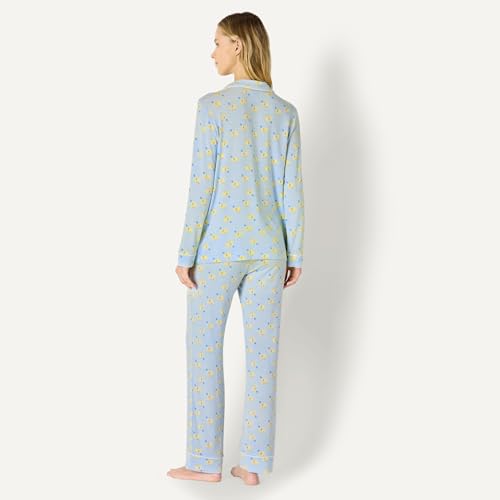 Image of Amazon Essentials x Sofia Grainge Women's Stretch Modal Long-Sleeve Button-Front Top and Full-Length Bottom Pajama Set
