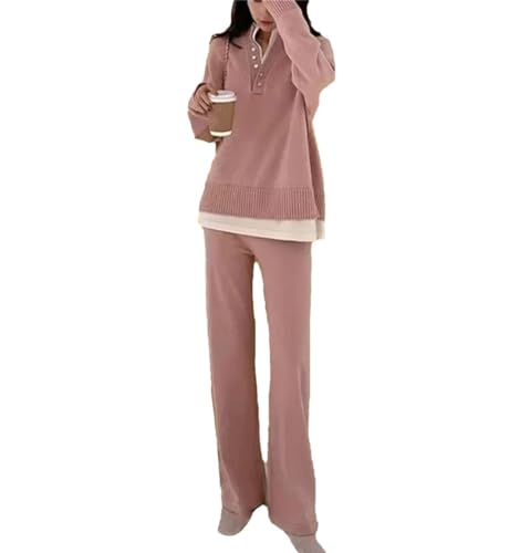 Pantalon jambes larges femme et pull manches longues ensemble 2 pièces décontracté