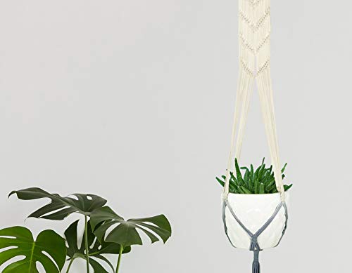 Livalaya Macrame Plant Hangers Wall Planter - Grey Ombre 48 Inch, Indoor Or Outdoor Cotton Rope Hanging Plant Holder For Flower Pots - Modern Boho Home Décor, Us Brand #TOP6