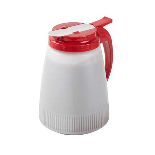 Restaurantware - RW Base 48 Ounce All Purpose Syrup Dispensers, 10 Honey Dispensers - Red Top, Stainless Steel Slide Cover, Plastic Pancake Syrup Dispensers, Perfect For Diners, Restaurants, Home