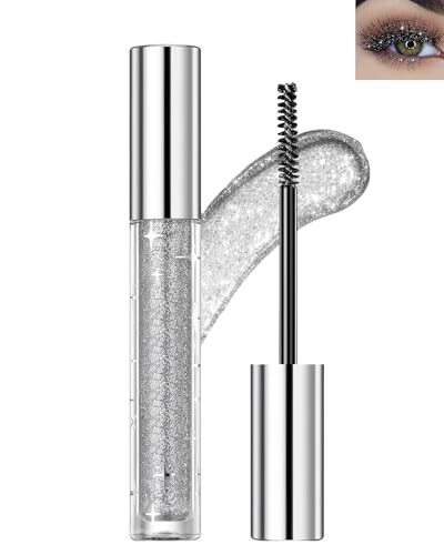 Lestpola Glitter Mascara, Diamond Silver Waterproof Long Lasting Curling Mascara, Smudge-Proof No Clumping Sparkling Lash Makeup for Women