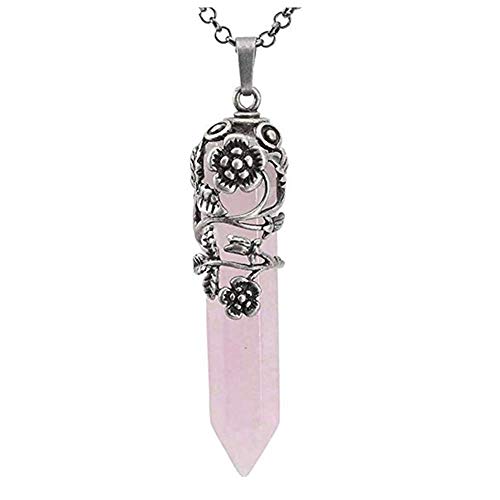 Longsing Colgante de Cristal Hexagonal Collar con Piedra de Cuarzo Collar Colgante de Piedra de Cristal Natural Envuelto en Flor Vintage Cover
