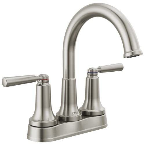 Delta Faucet Saylor Brushed Nickel Bathroom Faucet, Bathroom Sink Faucet, Centerset Bathroom Faucet for Bathroom Sink, Diamond Seal Technology, Metal Drain Assembly, Stainless 2535-SSMPU-DST