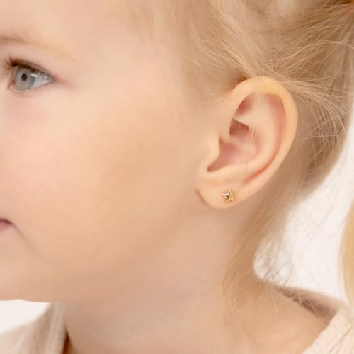 14k Yellow Gold Puffed Star Screw Back Earrings For Toddlers & Little Girls - Small Star Shaped Girl Earrings - Polished Safety Screw Back Girl Earrings For Young Girls3