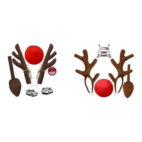 Narremcoy Car Reindeer Antlers & Nose Decorations - Premium Xmas Rudolph Antlers Kit with Red Nose, Tail, and Ears - Cute Auto Holiday Accessories for SUV, Van, Truck Roof Top Christmas Decorations Cover