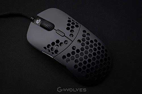 G-Wolves Hati HT-M 3360 Ultra Lightweight Honeycomb Shell Wired Gaming Mouse up to 12000 cpi - 6 Buttons - 2.18 oz (61g) (Black & Dark Grey)
