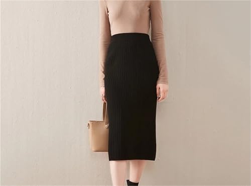 Women's Wool Knitted Mid Length Skirt with Elastic High Waisted Slit for Work and Office Fashion Slim Fit Pencil Wrap Skirt2