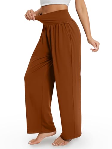 Image of Gracyoga Wide Leg Yoga Pants for Women Casual Loose Cozy Sweatpants High Waisted Lounge Pajama Flowy Pants With Pockets