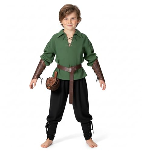 Image of Kids Medieval Viking Pirate Renaissance Tunic Pants Accessories Costume for Boys Cosplay 3-14 Years