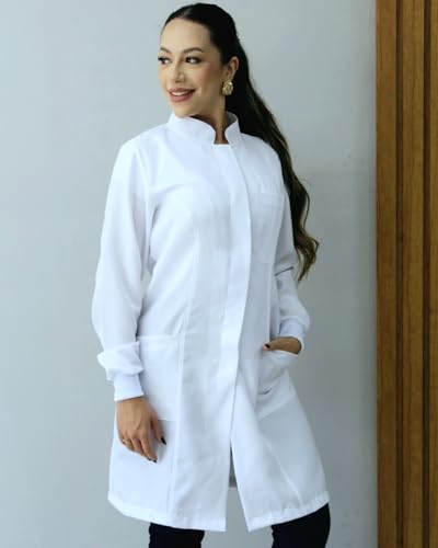 Kit 2 Jalecos Feminino Oxford Gola Padre Botão Embutido Com Punho Enfermeira Dentista Esteticista Mé