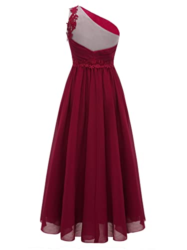 Girls Chiffon One Shoulder Dresses Kids Ruched Pleated Wedding Bridesmaid Formal Flower Dress2