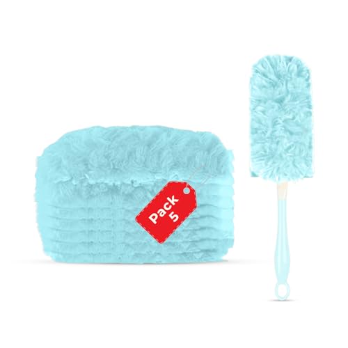 Image of Disposable Microfiber Feather Duster for Home Cleaning with 5 Refills-Multipurpose Dusting Brush with Bendable Head Ideal for Cleaning AC Vents Car Blinds Furniture Hard-to-Reach Gaps
