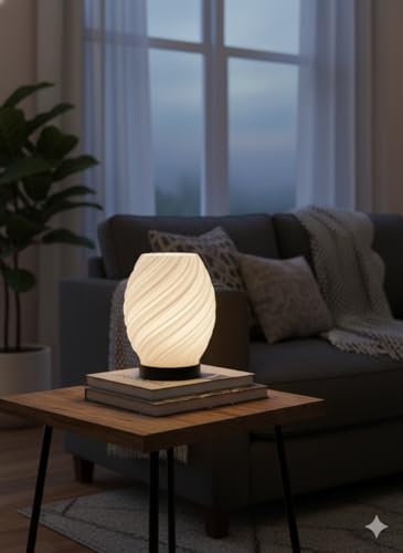Image of Modern Spiral Table Lamp with 3 Light Modes (Warm, Cool & Natural White) | E27 LED Bedside Night Lamp for Bedroom, Living Room & Home Decor | Soft Ambient Lighting