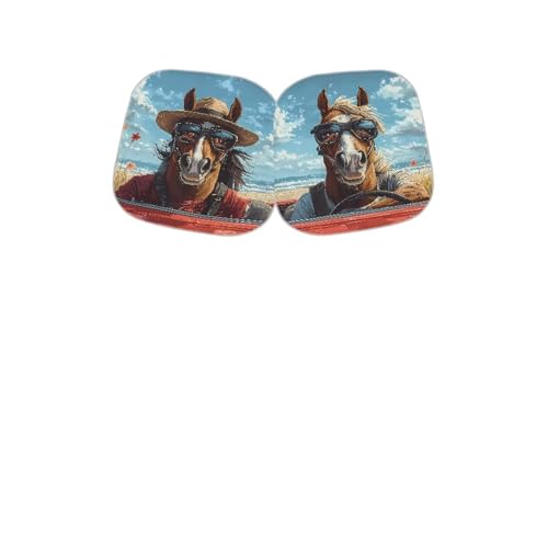 Image of Fashion Horse Car Windshield Sun Shade 2-Piece Foldable Car Sunscreen Blocks UV Rays and Keeps Vehicle Cool for Most Sedan Truck SUV