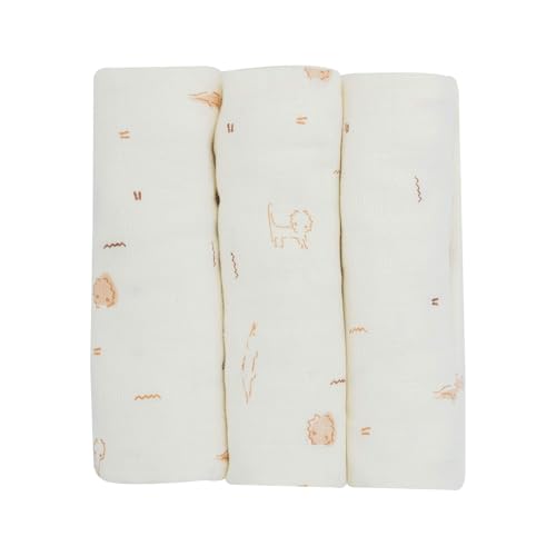 Trois Kilos Sept - Lot de 3 Langes Bébé en Mousseline 100% Coton - Motif Savane - Multi-Usage, Couverture Légère, Allaitement, Régurgitation - 70x70cm